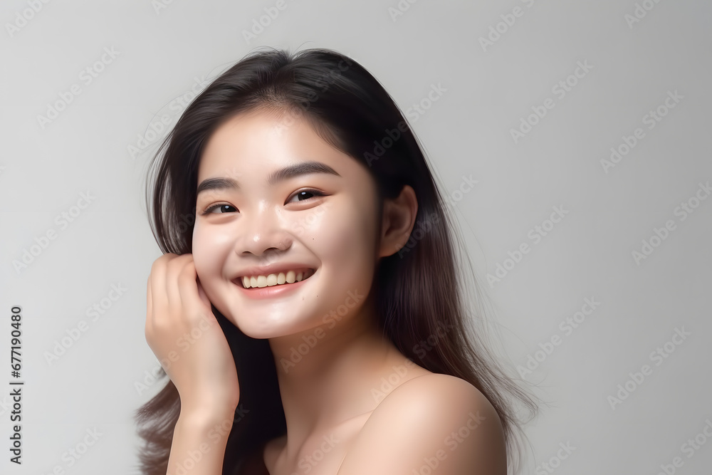 Young model smiling for skincare advertisement Young model smiling for skincare advertisement