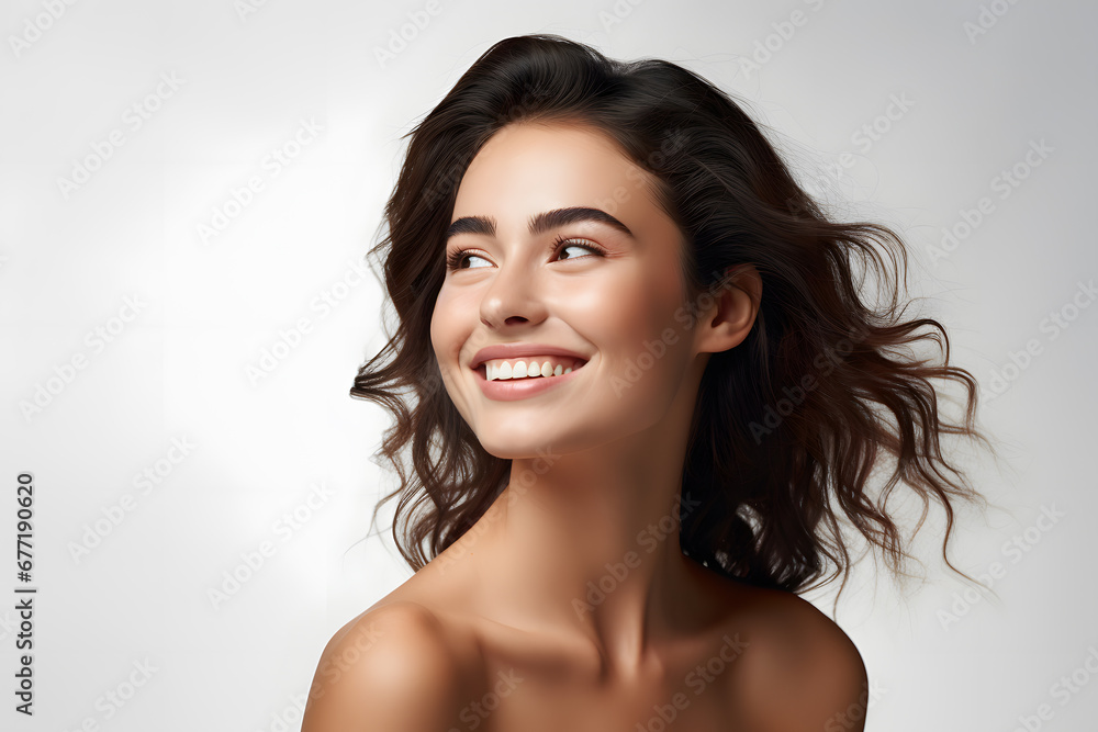 Young model smiling for skincare advertisement Young model smiling for skincare advertisement