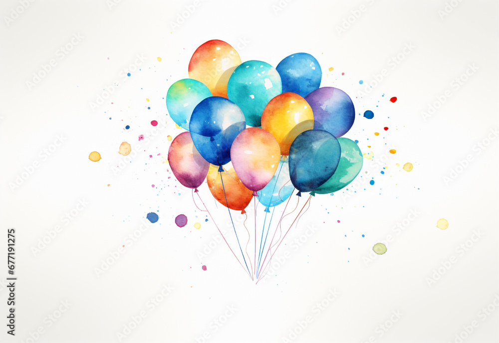 beautiful flying colorful balloons happy birthday watercolor background