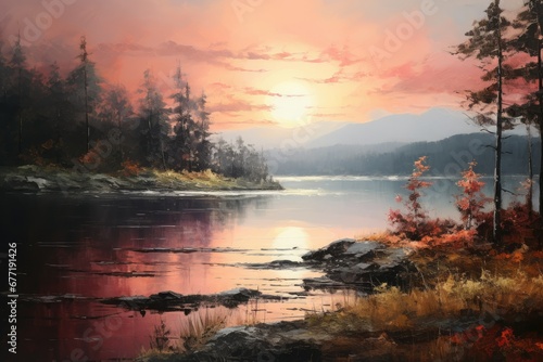 Impressionist Lakeside Sunset © dasom