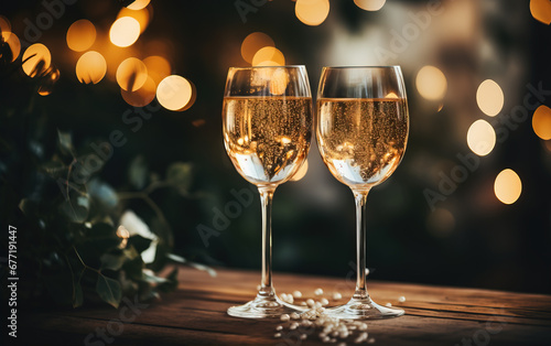 Wine glasses at holiday party created with Generative AI tecnology.