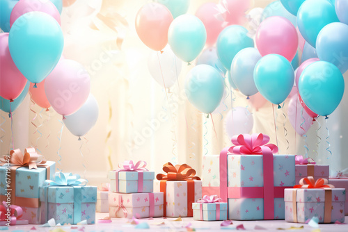 birthday background with balloons and gifts © Sabina Gahramanova