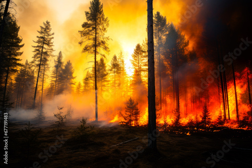 Very large Forest fire with trees on fire © MVProductions
