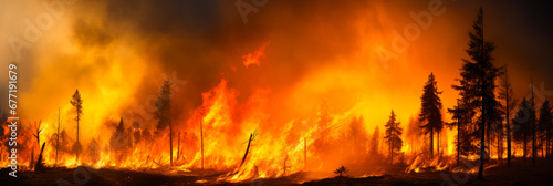 Very large Forest fire with trees on fire © MVProductions