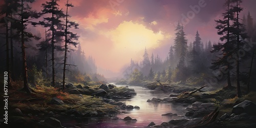 Misty Forest at Dawn Painting