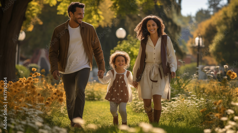 Fototapeta premium Parents Having Fun With Their Little Daughter At park