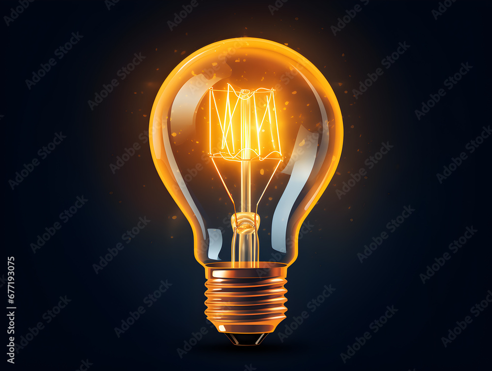 A glowing light bulb symbolises inspiration and ideas. Dark background A glowing light bulb symbolises inspiration and ideas. Dark background