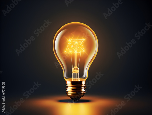 A glowing light bulb symbolises inspiration and ideas. Dark background