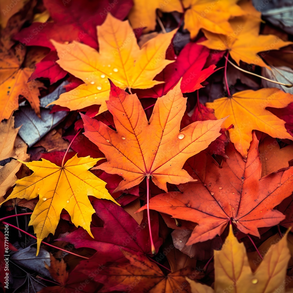 Autumn colors tree Leafs on black full background