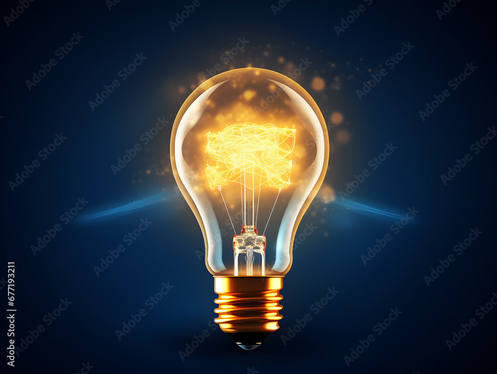 A glowing light bulb symbolises inspiration and ideas. Dark background A glowing light bulb symbolises inspiration and ideas. Dark background