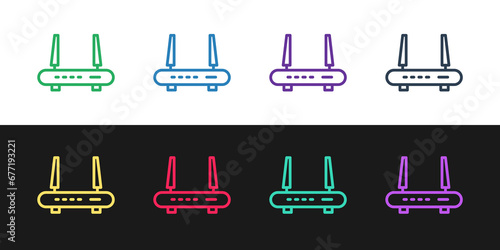 Grunge Router and wi-fi signal icon isolated on white background. Wireless ethernet modem router. Computer technology internet. Monochrome vintage drawing. Vector