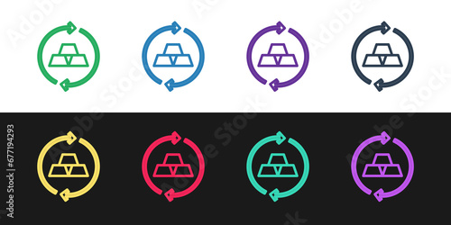 Set line Gold bars icon isolated on black and white background. Banking business concept. Vector