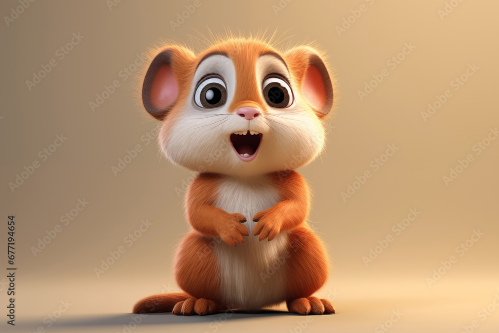 Fototapeta premium Cute cartoon 3d mouse on a golden background