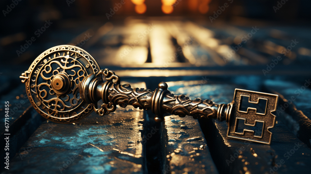 old key on the wall HD 8K wallpaper Stock Photographic Image