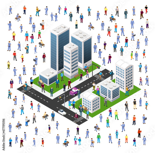 Isometric set Street crossroads 3D illustration of the city quarter with streets