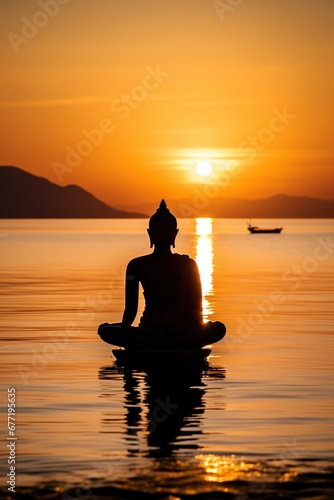 Buddha statue and sunset in the morning © Rudsaphon