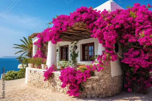 Fototapeta Naklejka Na Ścianę i Meble -  region house with flowers and blue sky