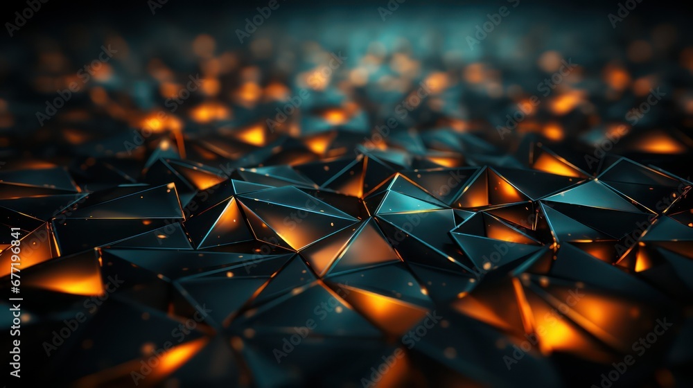 Abstract of chaotic low poly shape. Futuristic background with glowing particles. Abstract of chaotic low poly shape. Futuristic background with glowing particles.