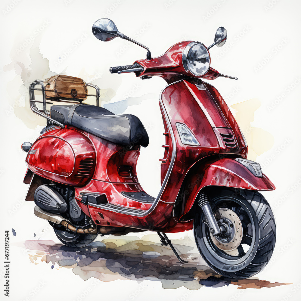 watercolor Scooter vehicle clipart, Generative Ai