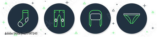 Set line Pants, Winter hat with ear flaps, Socks and Men underpants icon. Vector