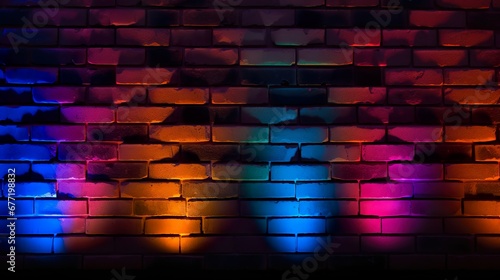 Brick wall in neon lights made with Ai generative technology