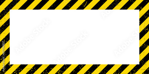 Black Stripped on yellow background. Grunge long plaque with yellow and black stripes and white text space. Template rectangle. Vector illustration EPS10.