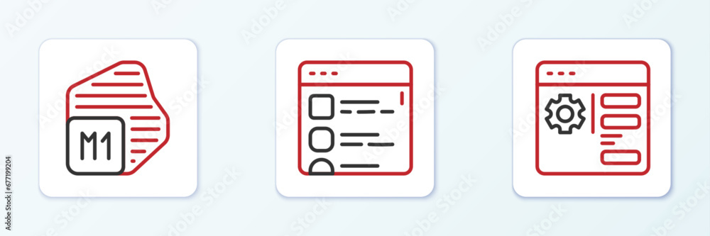 Set line Browser setting, Processor and files icon. Vector Set line Browser setting, Processor and files icon. Vector