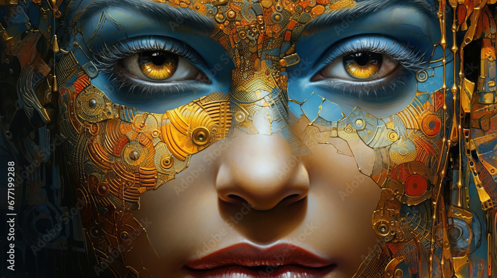 Intricate Traditional Carnival Mask, Close-up photo of a person wearing a colourful venetian mask in Venice, Italy Intricate Traditional Carnival Mask, Close-up photo of a person wearing a colourful venetian mask in Venice, Italy