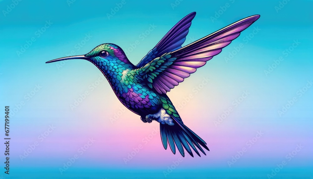 Fototapeta premium Vibrant Digital Illustration of a Hummingbird in Flight