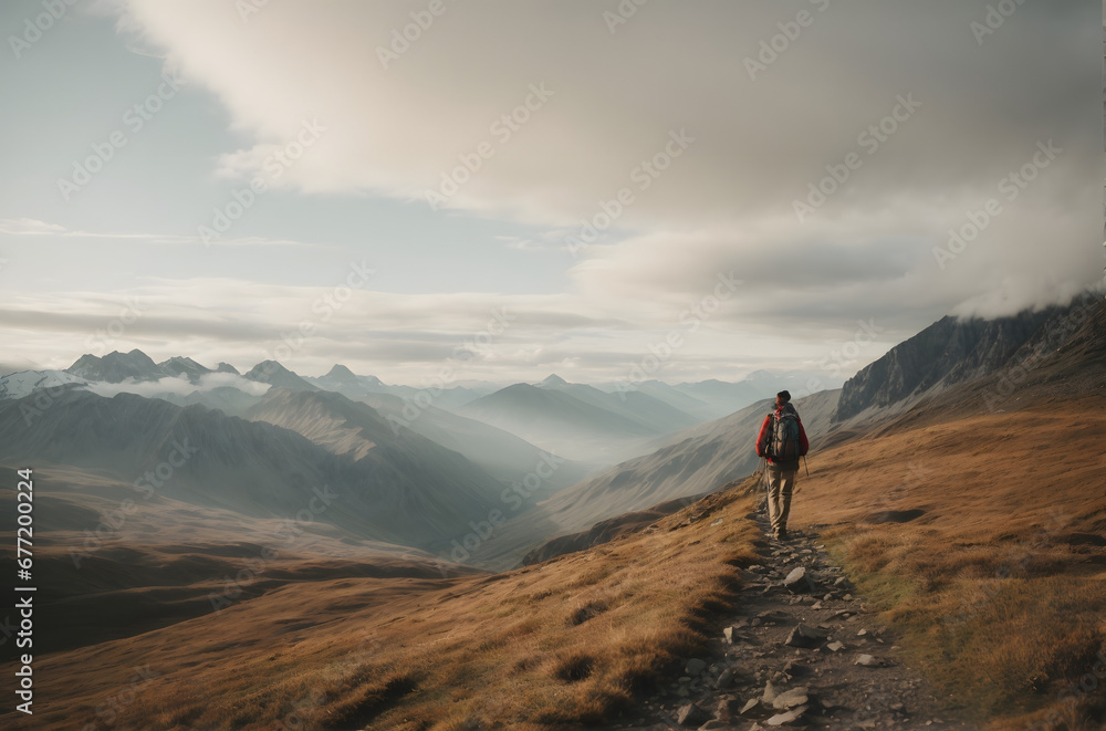 Person Walking in the Wountains