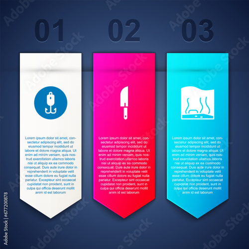 Set Fishing hook, Knife and Aquarium. Business infographic template. Vector