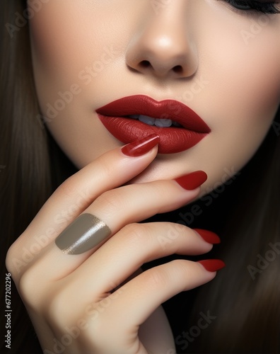 Beautiful young model with red lips