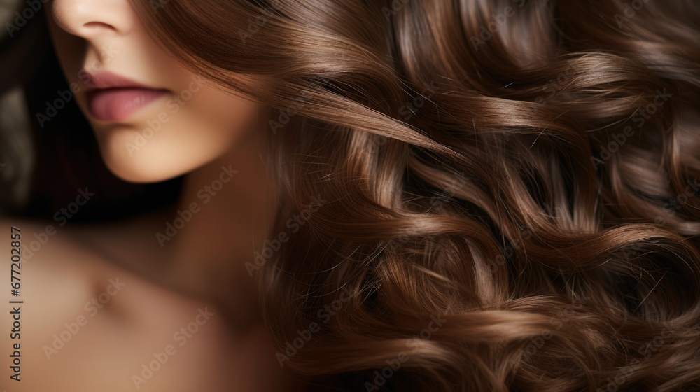 Beautiful healthy long female wavy Brunette Hair close-up texture. Dyed Brown shiny hairstyle background, coloring, extensions, cure, care, treatment concept. Haircare. Strong beautiful natural colour Beautiful healthy long female wavy Brunette Hair close-up texture. Dyed Brown shiny hairstyle background, coloring, extensions, cure, care, treatment concept. Haircare. Strong beautiful natural colour