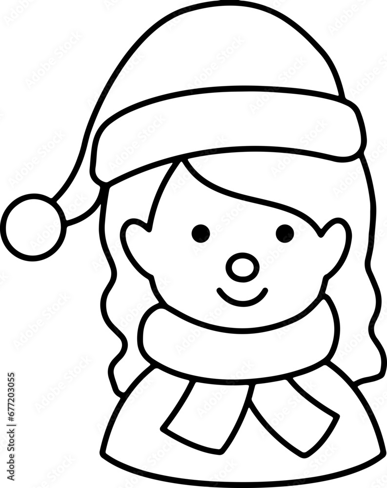 Girl wearing Santa hat profile outline Girl wearing Santa hat profile outline
