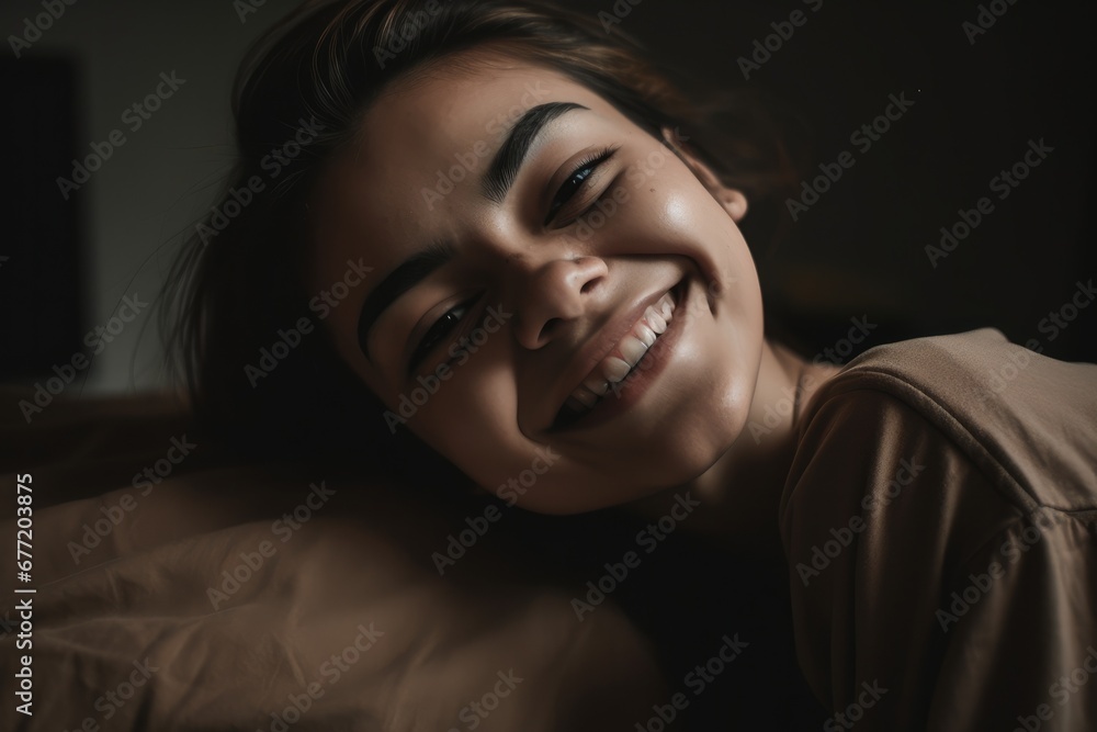 Dreamy Morning Bliss: Portrait of a Beautiful Girl Serenely Lying in Bed, Embracing Tranquil Moments Dreamy Morning Bliss: Portrait of a Beautiful Girl Serenely Lying in Bed, Embracing Tranquil Moments