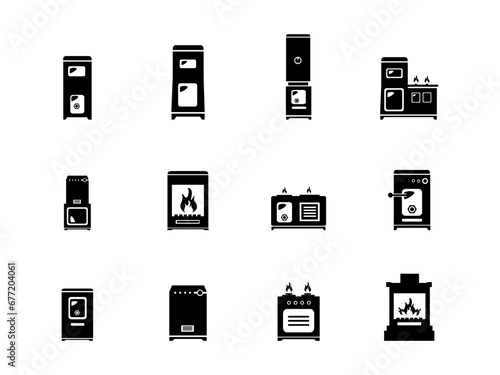 Large household appliances set. Kitchen cooking, ovens, food storage. illustrations isolated on white.