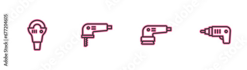 Set line Angle grinder, Electric sander, jigsaw and cordless screwdriver icon. Vector