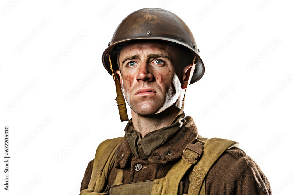 Historical portrait of a world war 2 army soldier wearing military uniform