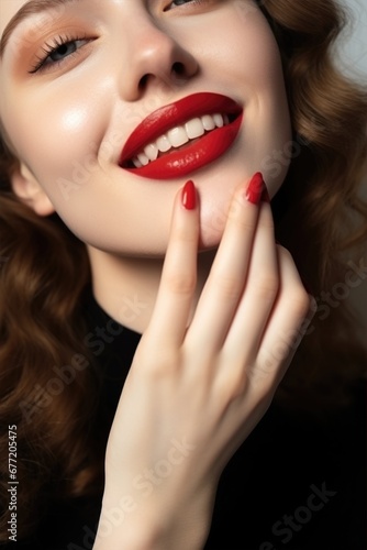 Beautiful young model with red lips