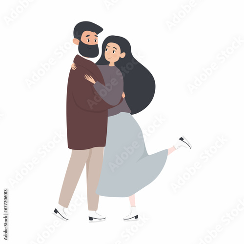 A couple in love is skating on the ice. Illustration for Saint Valentine