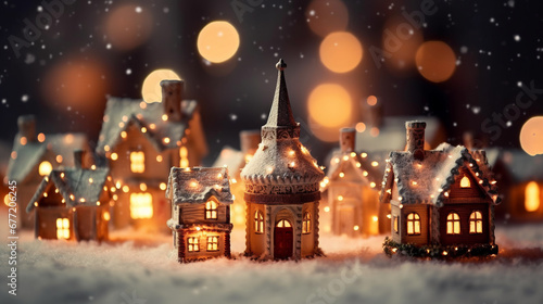 Miniature of a city as a Christmas ornament with full of snow and lights.