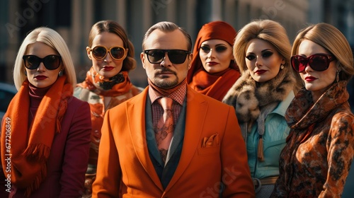 Group of fashion models and stylist on the street