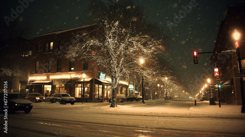 A city full of lights at the Christmas or New Year at night. Winter season.