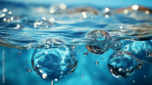 water drops on blue HD 8K wallpaper Stock Photographic Image