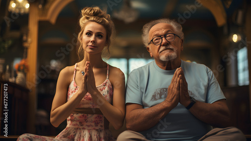 A couple in yoga, old man and woman