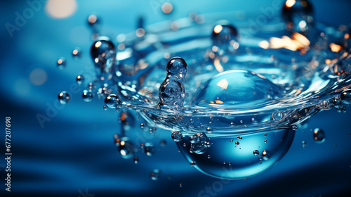 water drops on blue HD 8K wallpaper Stock Photographic Image
