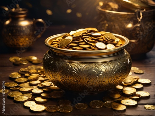Gold pot with gold coins