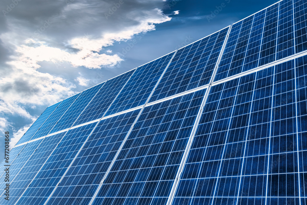New solar panels and nature landscape New solar panels and nature landscape