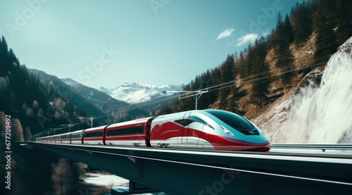 Un train à grande vitesse sur fond de paysage montagneux