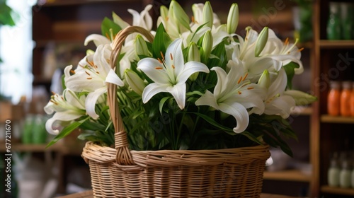 Beautiful lily flowers. Mother's day concept with a space for a text. Valentine day concept with a copy space.